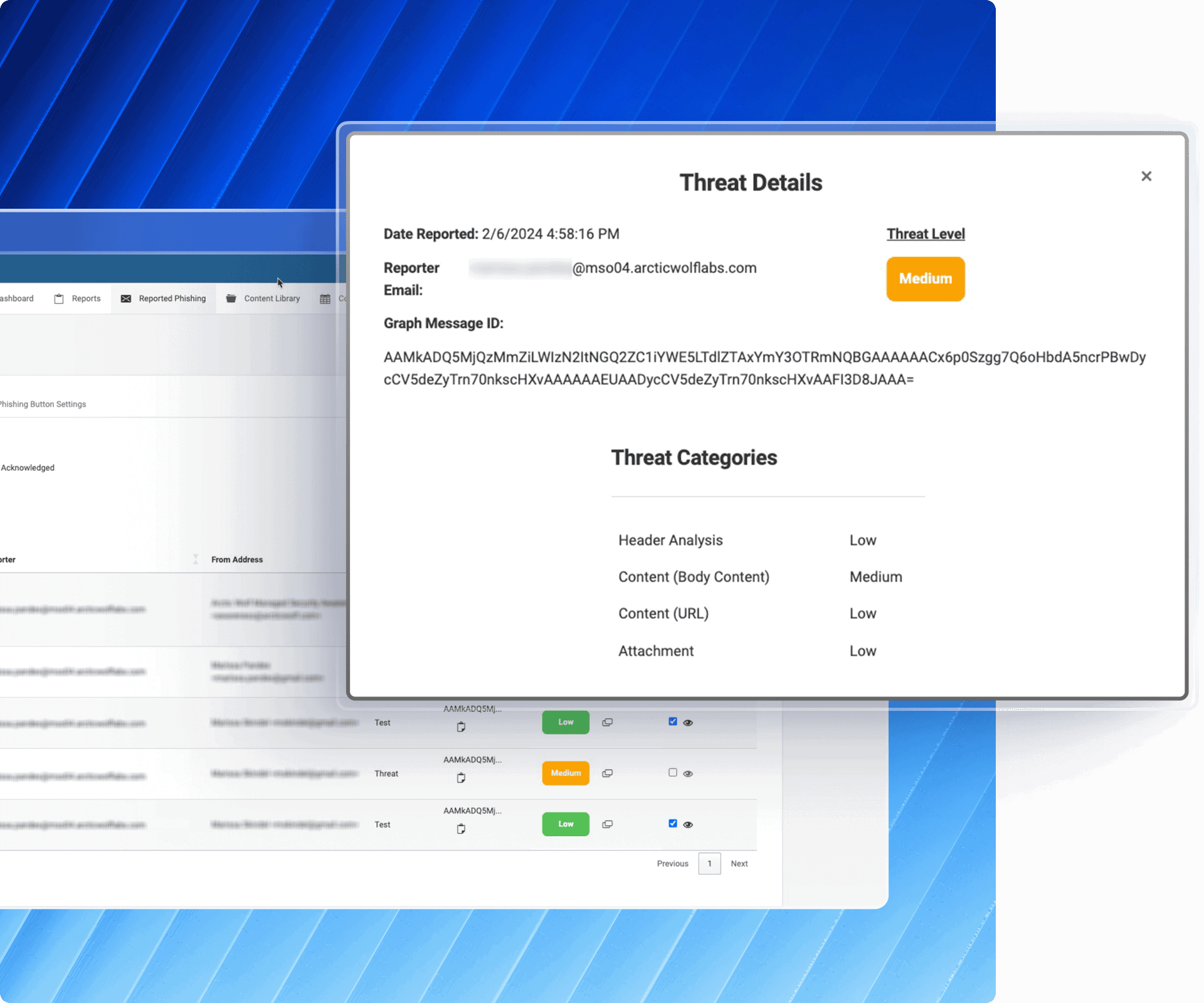 Threat details screen